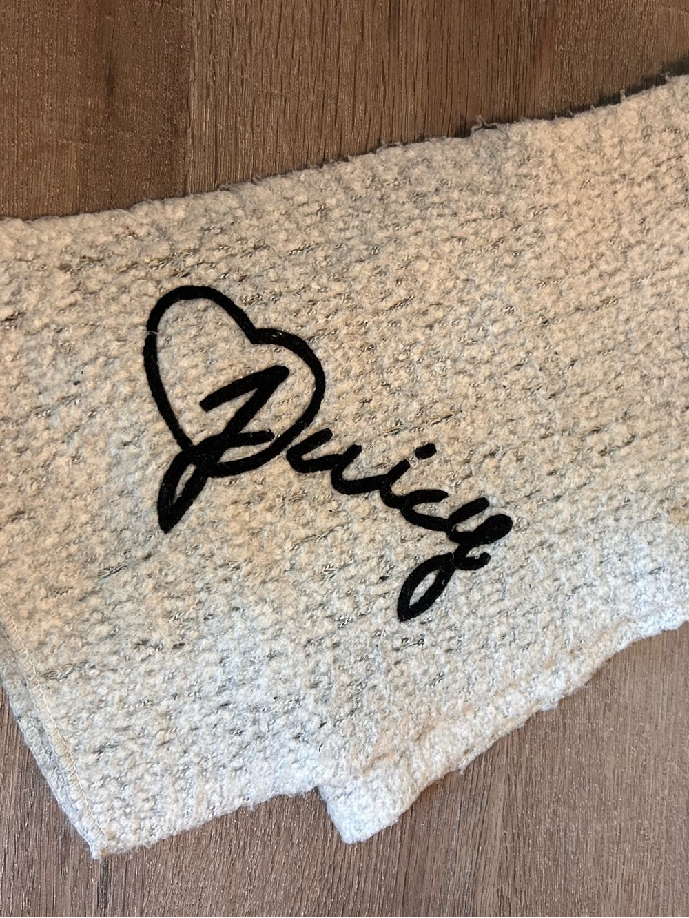 Juicy Couture Scarf Womens Gray Plush Knit Rectangle Black Logo Script